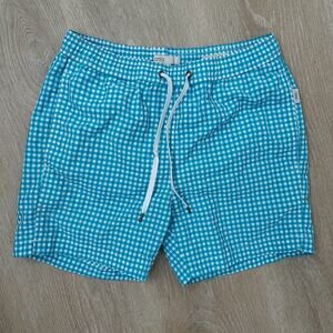 Men’s Onia Blue Gingam Plaid Blue White Swim Shorts Board Trunks Small S